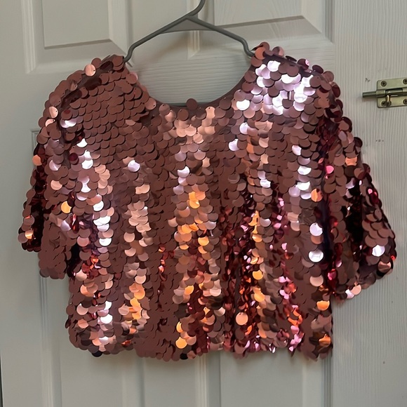 a new day Tops - a new day Rose Gold Sequin Cropped Top
